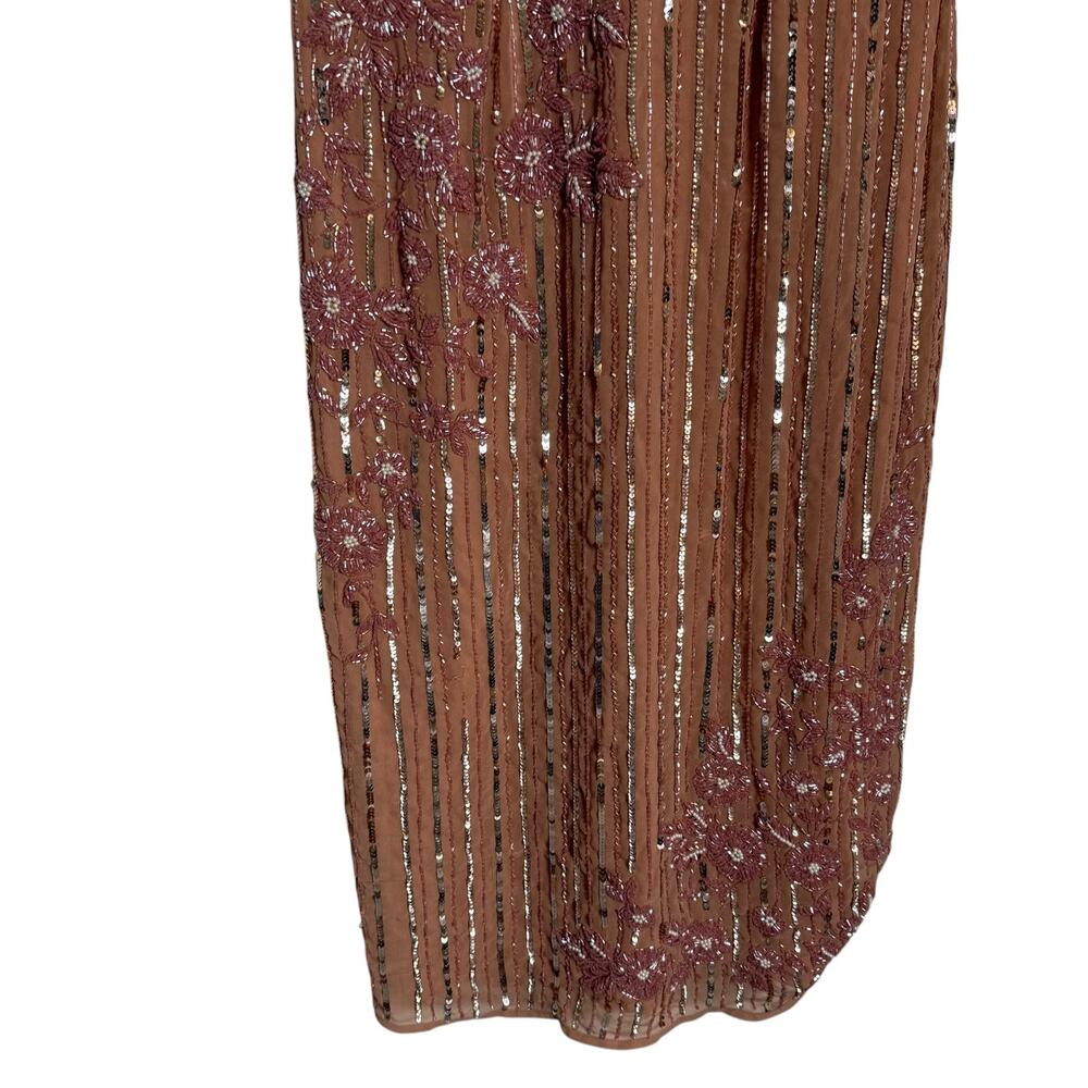 Mac Duggal Rose Pink Floral & Stripe Embellished Cocktail Dress Size 10 - Picture 9 of 13